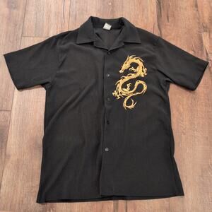 VTG Dragon Men's Large Button Up Shirt Embroidered Textured Martial Arts Asian